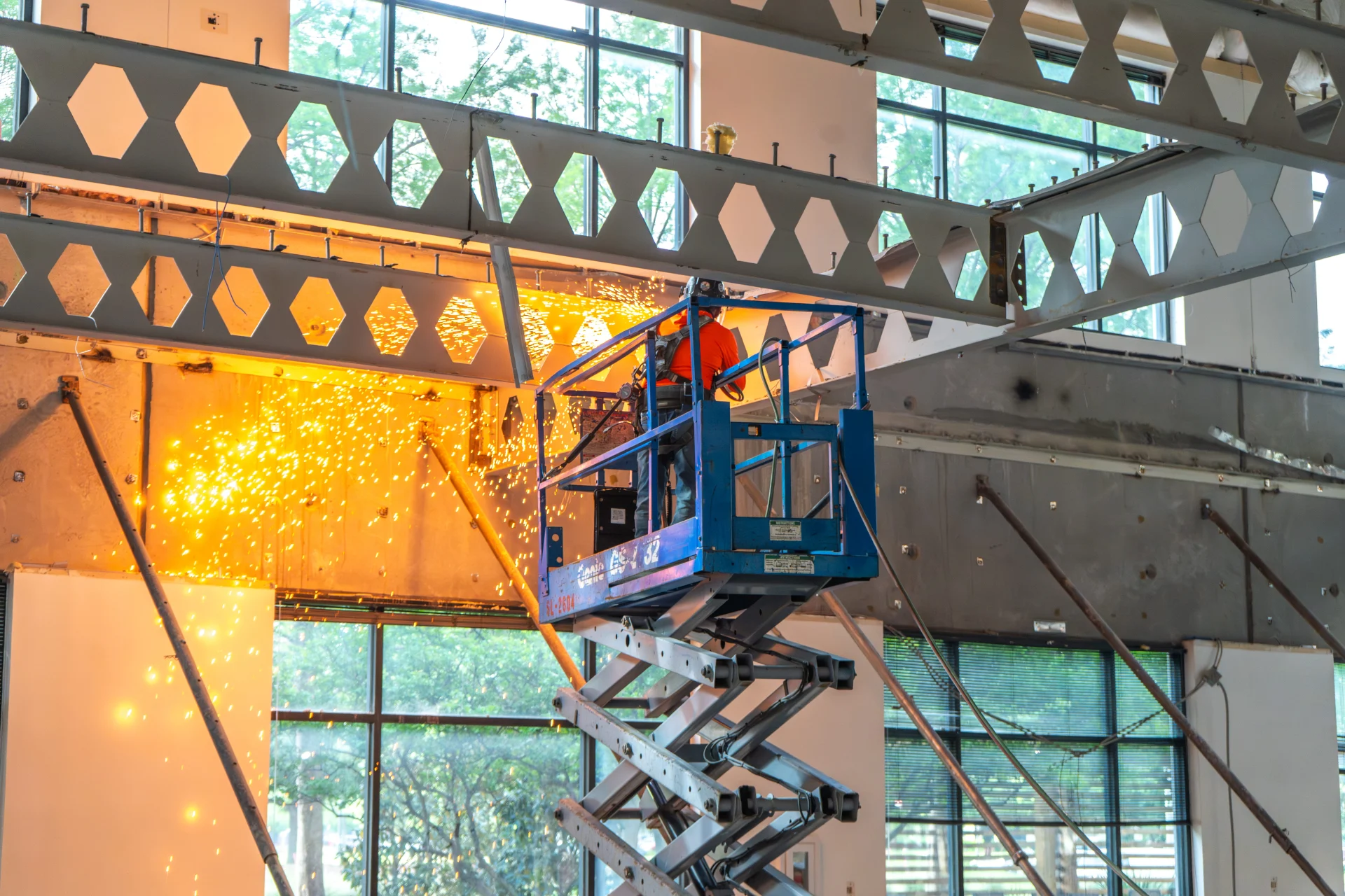 Worship center — concrete removed, 30ft ceiling revealed