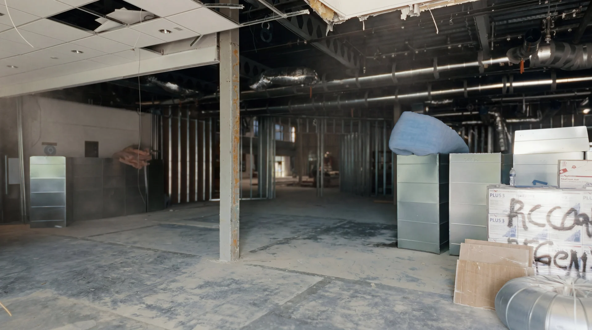 Framed space with ductwork and insulation at 4600 Regent Blvd