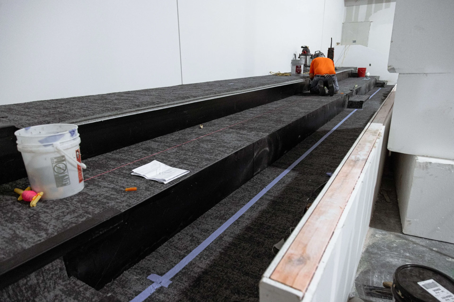 Risers going in with carpet in the Worship Center
