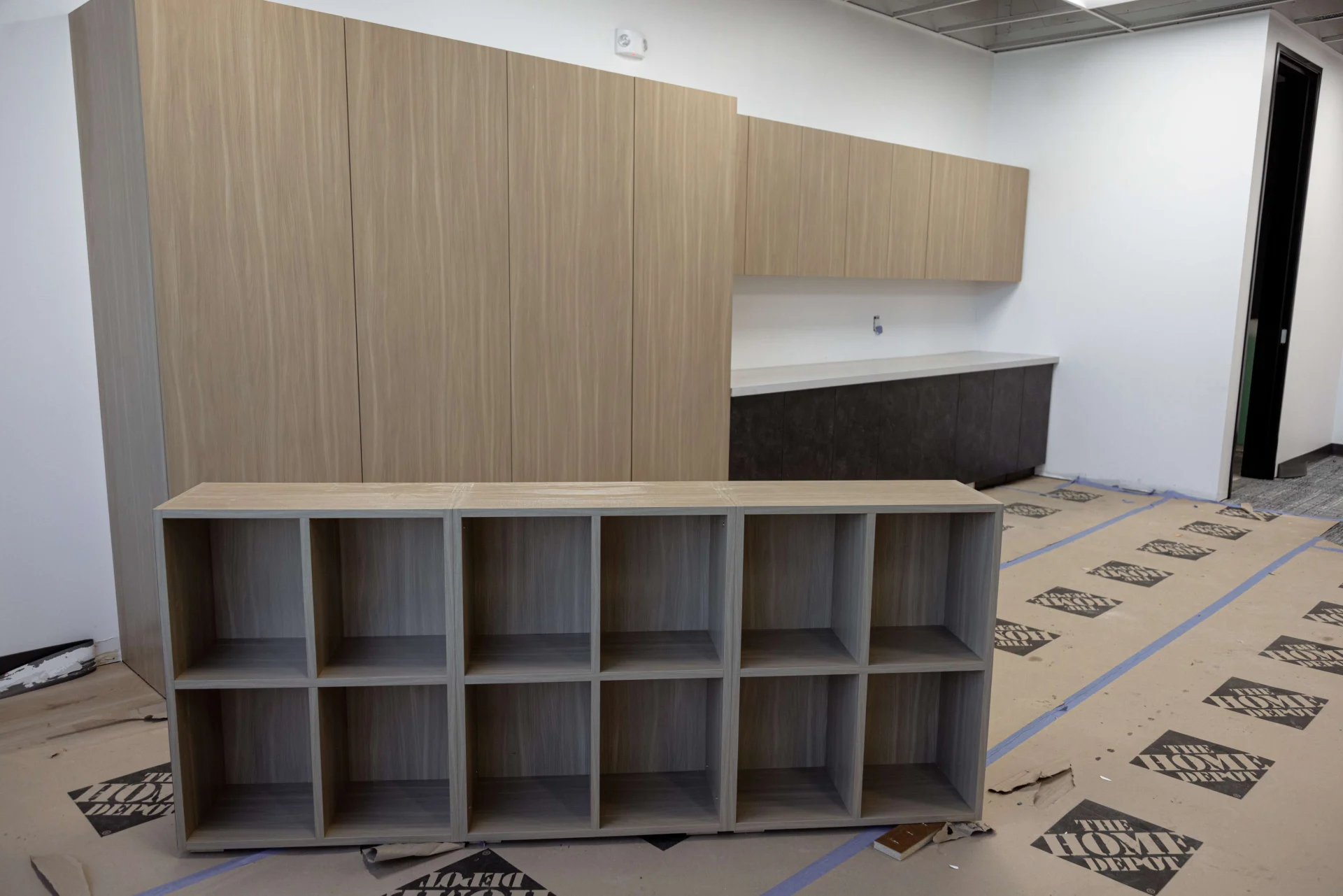 Cabinets installed in the children's area